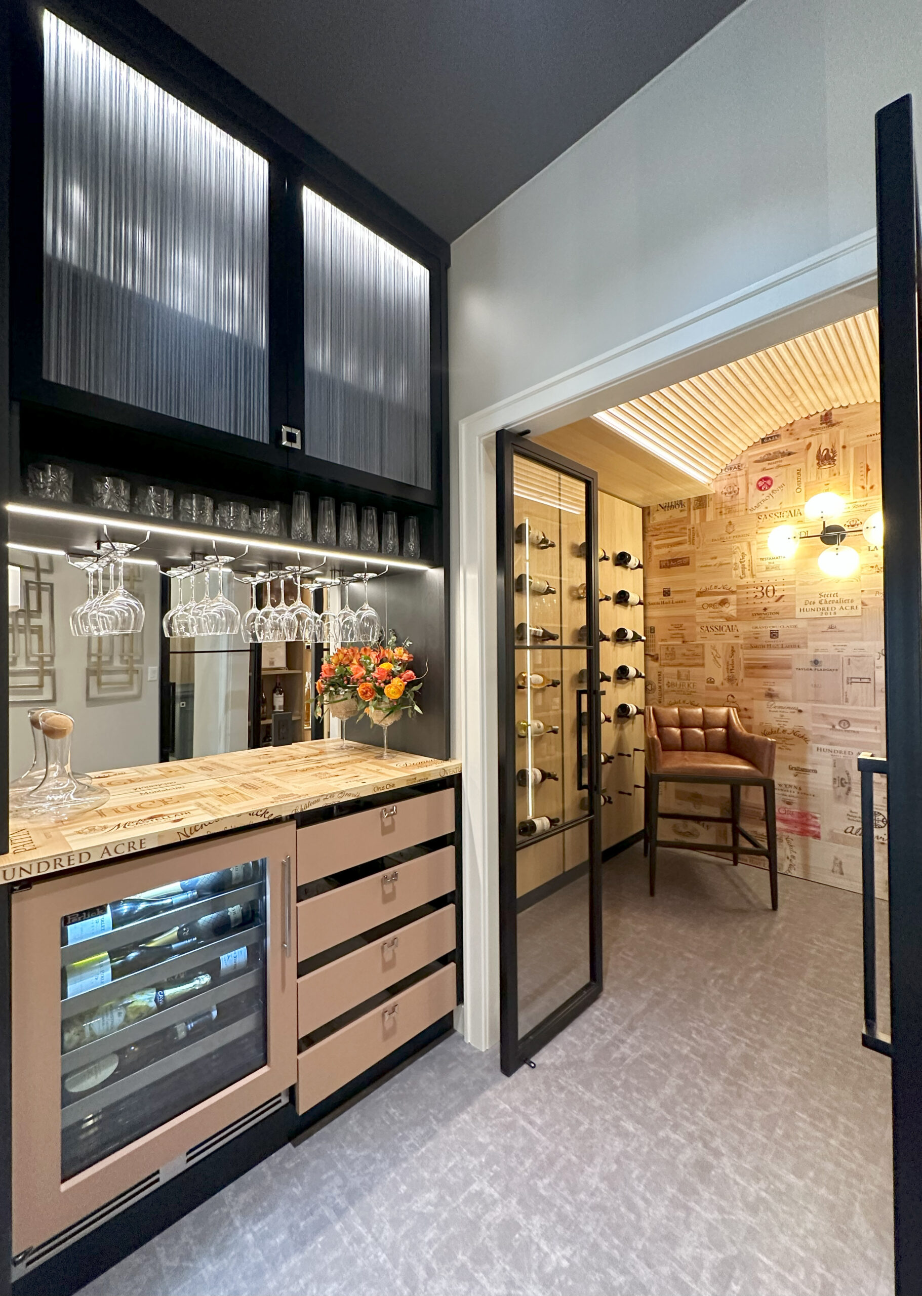 Wine Nook & Wine Cellar at Bespoke Closets and Organized Spaces Casa di Burke luxury design studio